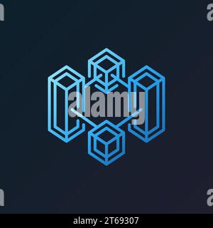 Blockchain Kryptotechnologie blauer Vektor-Umriss Konzeptsymbol oder Logo-Element auf dunklem Hintergrund Stock Vektor
