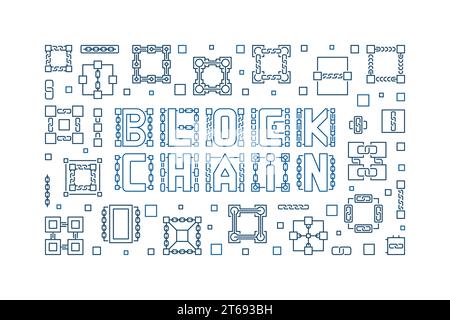 Block Chain Vektor lineare moderne horizontale Illustration - Blockchain und Kryptowährung kreatives Banner Stock Vektor