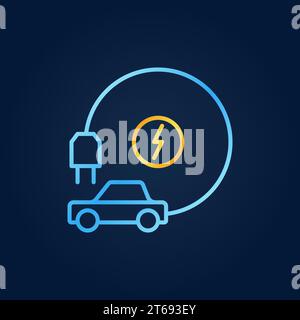 Vollelektrisches Auto mit Plug-Vektor-Symbol oder Logo-Element auf dunklem Hintergrund Stock Vektor