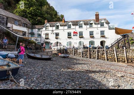 Clovelly, Devon, Großbritannien, England, Clovelly Harbour, Clovelly UK, Clovelly England, Clovelly Harbour, Dorf, Boote, Fischerboote, hübsche Dörfer, Stockfoto