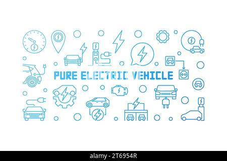 Blaues, modernes horizontales Banner oder Illustration im Umrissstil auf weißem Hintergrund Stock Vektor