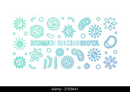 Helles horizontales Banner der menschlichen Mikrobiota - einfache Illustration des Vektors im Umrissstil auf weißem Hintergrund Stock Vektor