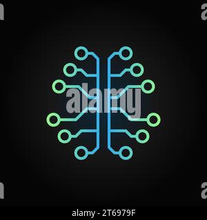 Künstliche Intelligenz Gehirn Kreativlinie Symbol. Vektor-Cyberbrain-Konzeptzeichen im Umrissstil auf dunklem Hintergrund Stock Vektor