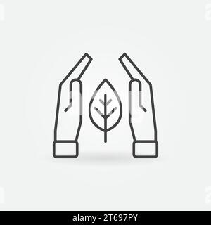 Hände mit Blattvektor-Konzeptsymbol oder Zeichen im Umrissstil Stock Vektor