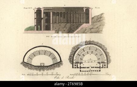 Pläne und Abschnitte des Odeons von Athen oder des Odeons von Perikles in Athen, Griechenland. Odeo di Pericle. Handkolorierter Kupferstich nach einer Illustration von Luigi Antonio Bossi aus Giulio Ferrarios Kostüme Alte und Moderne der Völker der Welt, Il Kostüm Antico e Moderno, Florenz, 1826. Stockfoto