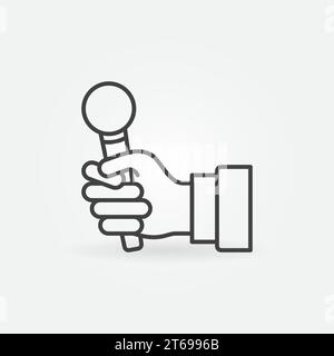 Hand halten Mic Vector Symbol in dünner Linie Stock Vektor