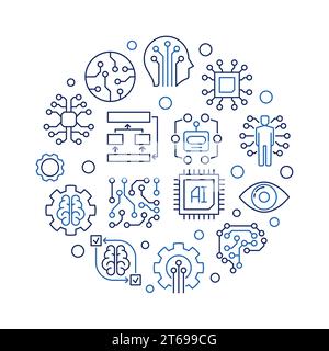 KI-Technologie rund kreative Illustration - künstliche Intelligenz Vektor kreisförmiges Zeichen im Umrissstil Stock Vektor