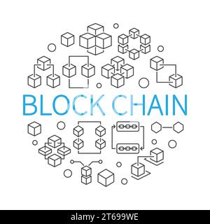 Blockkette Vektor-Rundkonzept-Umrissdarstellung. Lineare Blockchain-Symbole in Kreisform auf weißem Hintergrund Stock Vektor