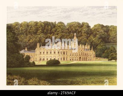 Shelton Abbey, County Wicklow, Irland. Haus im gotischen Stil im Stil einer Abtei aus dem 14. Jahrhundert, die 1819 vom irischen Architekten Sir Richard Morrison für den Besitzer William Howard, 4. Earl of Wicklow, entworfen wurde. Jetzt ein Gefängnis. Farbholzblock von Benjamin Fawcett im Baxter-Prozess einer Illustration von Alexander Francis Lydon von Reverend Francis Orpen Morriss malerische Ansichten der Sitze von Adligen und Herren von Großbritannien und Irland, William Mackenzie, London, 1880. Stockfoto