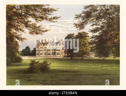 Bearwood, Berkshire, England. Haus im elisabethanischen Stil, erbaut 1865 vom Architekten Robert Kerr für den Kohlehändler John Walter. Farbholzblock von Benjamin Fawcett im Baxter-Prozess einer Illustration von Alexander Francis Lydon von Reverend Francis Orpen Morriss malerische Ansichten der Sitze von Adligen und Herren von Großbritannien und Irland, William Mackenzie, London, 1880. Stockfoto