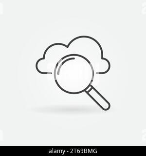 Lupe mit linearem Wolkensymbol. Symbol für das Konzept der Vektorkontur der Online-Suche Stock Vektor