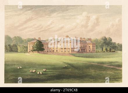 Holme Lacy House Herefordshire, England. Das Herrenhaus wurde im 16. Jahrhundert erbaut und im 17. Jahrhundert von John, 2. Viscount Scudamore, umgestaltet. Das Haus von Henry Scudamore-Stanhope, 9. Earl of Chesterfield. Farbholzblock von Benjamin Fawcett im Baxter-Prozess einer Illustration von Alexander Francis Lydon von Reverend Francis Orpen Morriss Eine Reihe malerischer Ansichten der Sitze von Adligen und Gentlemen von Großbritannien und Irland, William Mackenzie, London, 1880. Stockfoto