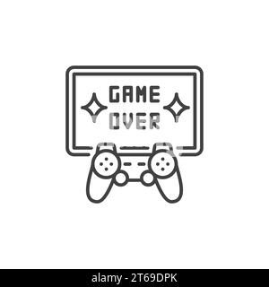 Symbol für das Game-over-Vektor-Konzept. Gamepad mit TV-Symbol in dünner Linie Stock Vektor