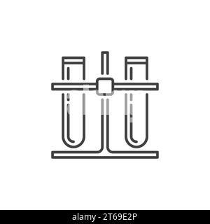 Symbol für zwei Reagenzgläser auf Rack-Vektorkontur. Laborgerätekonzept Linearzeichen Stock Vektor