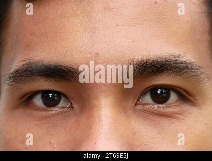 Nahaufnahme männlicher Augen Nahaufnahme eines asiatischen jungen Mannes Stockfoto