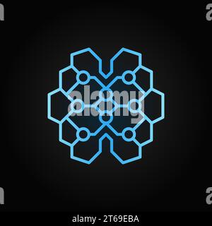 Geometrisches, digitales, blaues lineares Symbol des Gehirns. Vektor-KI-Cyberbrain-Konzeptzeichen in dünner Linie auf dunklem Hintergrund Stock Vektor