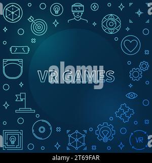 VR-Spiele-Vektor farbenfroher Umrissrahmen oder Illustration auf dunklem Hintergrund Stock Vektor