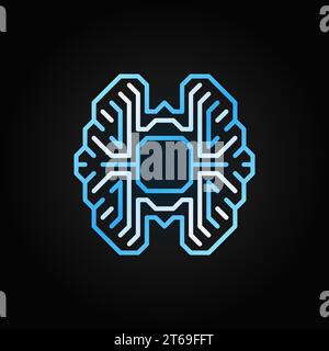 Digitales Gehirn mit Chip-Vektor-Symbol oder Schild auf dunklem Hintergrund Stock Vektor