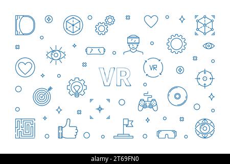 Horizontale Illustration des VR-Konzepts im Umrissstil. Lineares Banner für Virtual Reality-Konzept Stock Vektor