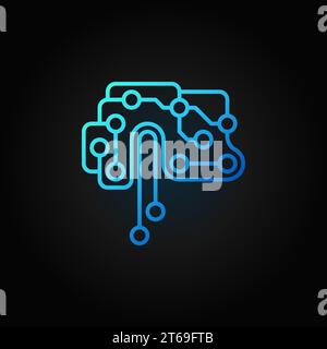 Blaues Symbol des Hirnvektors oder Symbol in Linienart auf dunklem Hintergrund auf Leiterplatte Stock Vektor