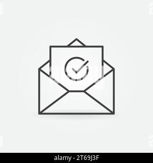 Öffnen Sie den Umschlag mit dem Häkchen des Kontursymbols. Vector Approval Mail Concept-Zeichen. Briefumschlag mit Häkchen, lineares Symbol Stock Vektor