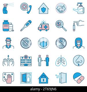 Coronavirus Virusprävention kreative Symbole Set. Neuartige 2019-nCoV-Präventionskonzepte oder Designelemente Stock Vektor