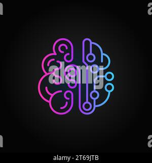 Symbol für farbenfrohe Linien im Cyberbrain. Modernes lineares Symbol des Vektors Smart Brain auf dunklem Hintergrund Stock Vektor