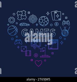 Vector Games Herzkonzept bunte Umrissillustration auf dunklem Hintergrund Stock Vektor