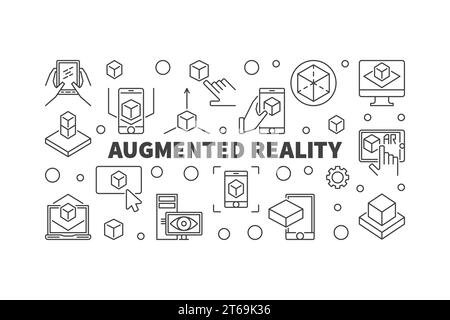 Horizontales Banner mit Augmented Reality, das mit AR-Umrisssymbolen versehen ist. Vektorabbildung Stock Vektor