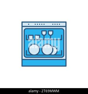 Vector Geschirrspüler Konzept blaues modernes Symbol oder Logo-Element Stock Vektor
