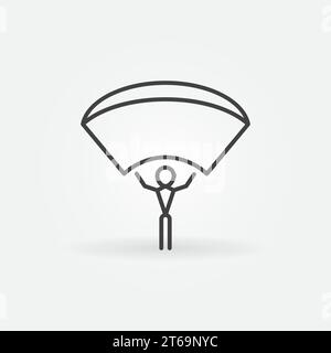 Mann mit Fallschirm-Umrisssymbol. Fallschirmvektorkonzeptsymbol Stock Vektor