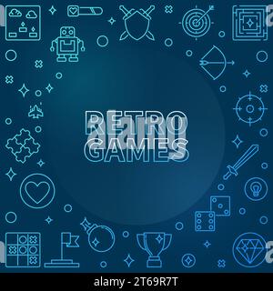Retro Games Konzept blauer Umrissrahmen - moderne Vektor-Illustration auf dunklem Hintergrund Stock Vektor