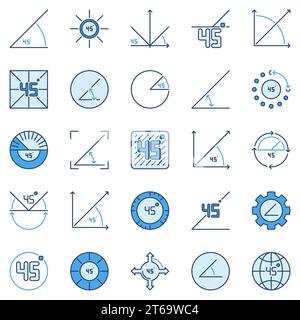 45 Grad farbige Symbole Sammlung – Vektor 45 Grad Winkel Konzeptschilder Stock Vektor