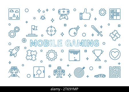 Mobiles Gaming Vektorkonzept horizontale Illustration oder Banner im Umrissstil Stock Vektor