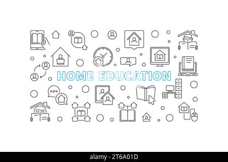 Home Education Vektorkonzept Umriss horizontale Illustration oder Banner Stock Vektor