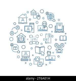 Online-Bildung oder E-Learning-Vektorkonzepte runden Illustration im Umrissstil Stock Vektor