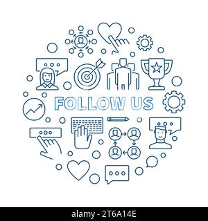 Folgen Sie der Illustration des runden US-Vektorkonzepts in dünner Linie Stock Vektor