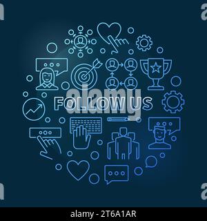 Vektor folgt US kreisförmiges Konzept Umrandung blaue Illustration auf dunklem Hintergrund Stock Vektor