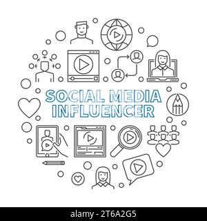Social Media Influencer Vektor rund um minimales Konzept Umrissdarstellung Stock Vektor
