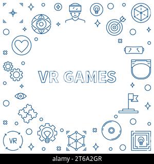 VR Games Vektorkonzeptrahmen oder Illustration in dünner Linie Stock Vektor