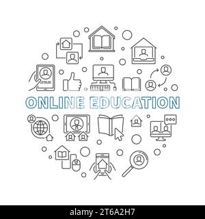 Online-Bildung Vektor dünne Linien Konzept runde Illustration oder Banner Stock Vektor