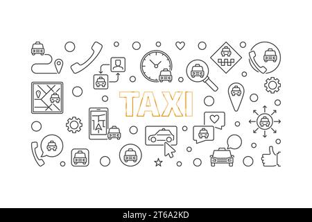 Taxi-Vektor-Konzept Umriss minimale horizontale Illustration oder Banner auf weißem Hintergrund Stock Vektor