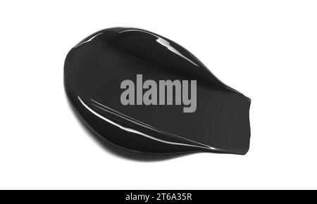 Schwarzer, glänzender Lippenstiftstrich isoliert auf weißem Hintergrund. Muster für verschmierte Kosmetikprodukte Stockfoto