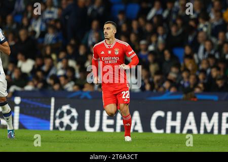 San Sebastian, Spanien. November 2023. Chiquinho (Benfica) Fußball/Fußball : Spiel der UEFA Champions League Gruppe Gruppe D zwischen Real Sociedad 3-1 SL Benfica in der reale Arena in San Sebastian, Spanien . Quelle: Mutsu Kawamori/AFLO/Alamy Live News Stockfoto