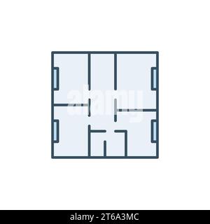 Apartment Grundriss Vektorkonzept blaues Symbol oder Schild Stock Vektor