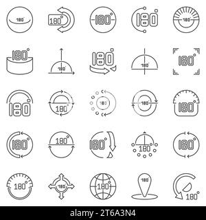 180 Grad Kontursymbole gesetzt. Symbole für Vektorwinkel oder Geometriekonzept in dünner Linienart Stock Vektor