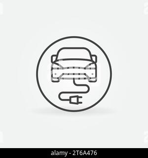Elektroauto mit Plug-Vektor-Konzept rundes Symbol oder Symbol in dünner Linie Stock Vektor
