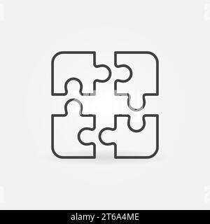 Vier Puzzleteile Vektorkonzeptsymbol oder Symbol in dünner Linie Stock Vektor