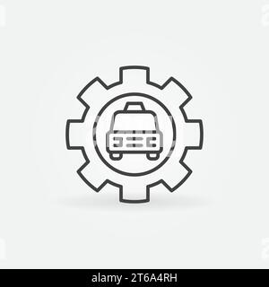 Taxi Auto in Zahnrad Vektor Konzept Symbol oder Logo in dünner Linie Stil Stock Vektor