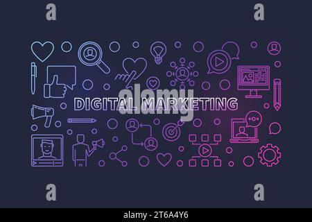 Vector Digital Marketing Concept stellt farbenfrohes horizontales Banner oder eine Illustration dar Stock Vektor
